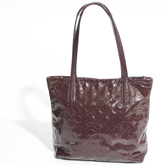 Coach Embossed Patent Leather Peyton Signature C Plum Purple Tote Bag Purse - Picture 9 of 16